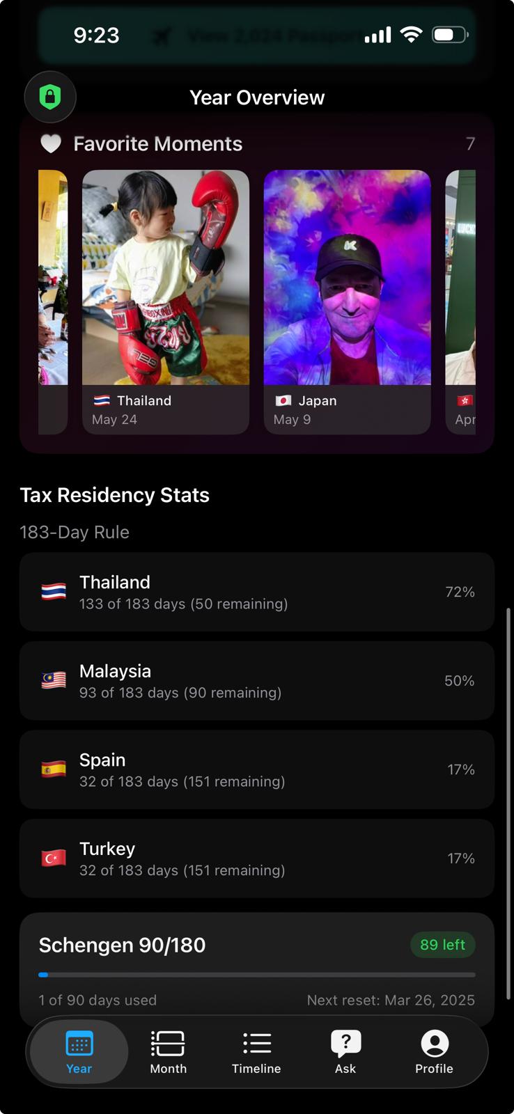 Days Around tax residency stats